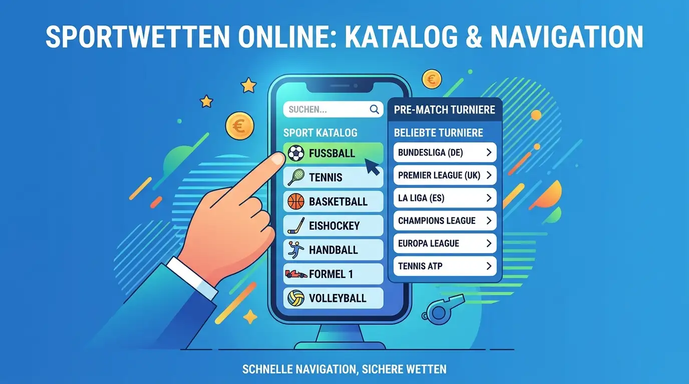 Sportmenü mit Disziplinen und einer Auswahl verschiedener Sportereignisse