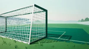 Fußballtor mit straffem Netz aus einer niedrigen Perspektive